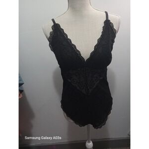 AVIDLOVE Size L Lace Bodysuit Lingerie Deep V Neck Sleeveless Teddy Romper Black